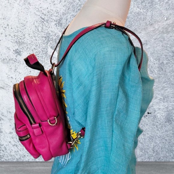 Marc Jacob fuchsia Pink Peddle Leather Two Ways Convertible Crossbody Backpack - Picture 15 of 16